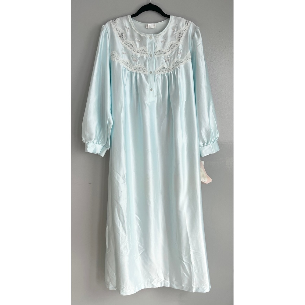 Barbizon Nightgown Womens L Blue Cuddleskin Lace Vintage Sleepwear Coquette NWT